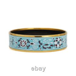 HERMES Blue Enamel Bangle Bracelet 7.5 Gold Tone Auth #2845