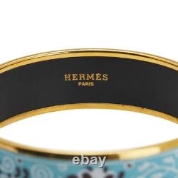 HERMES Blue Enamel Bangle Bracelet 7.5 Gold Tone Auth #2845