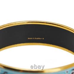 HERMES Blue Enamel Bangle Bracelet 7.5 Gold Tone Auth #2845