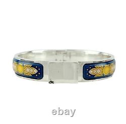 HERMES Blue Enamel Bangle Bracelet 7 Silver Tone Auth #9368