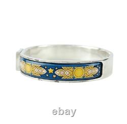 HERMES Blue Enamel Bangle Bracelet 7 Silver Tone Auth #9368