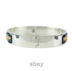 HERMES Blue Enamel Bangle Bracelet 7 Silver Tone Auth #9368
