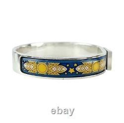 HERMES Blue Enamel Bangle Bracelet 7 Silver Tone Auth #9368