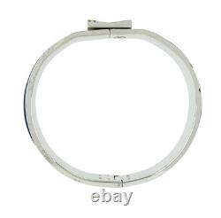 HERMES Blue Enamel Bangle Bracelet 7 Silver Tone Auth #9368
