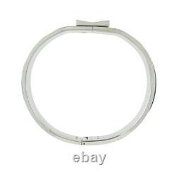 HERMES Blue Enamel Bangle Bracelet 7 Silver Tone Auth #9368