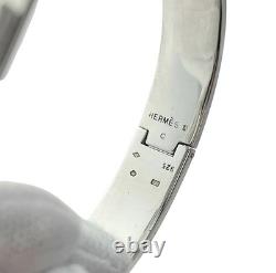 HERMES Blue Enamel Bangle Bracelet 7 Silver Tone Auth #9368