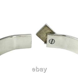 HERMES Blue Enamel Bangle Bracelet 7 Silver Tone Auth #9368