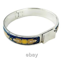 HERMES Blue Enamel Bangle Bracelet 7 Silver Tone Auth #9368