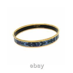 HERMES Blue Enamel Bangle Bracelet 8.3 Gold Tone Auth #030F