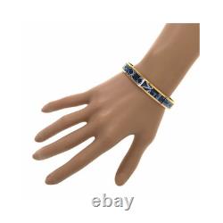 HERMES Blue Enamel Bangle Bracelet 8.3 Gold Tone Auth #030F