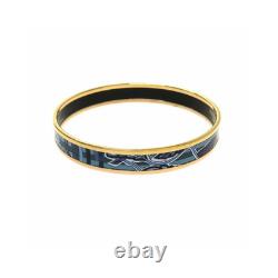 HERMES Blue Enamel Bangle Bracelet 8.3 Gold Tone Auth #030F