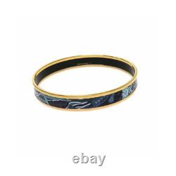 HERMES Blue Enamel Bangle Bracelet 8.3 Gold Tone Auth #030F