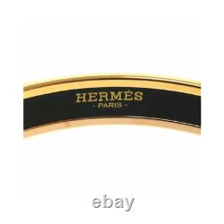 HERMES Blue Enamel Bangle Bracelet 8.3 Gold Tone Auth #030F