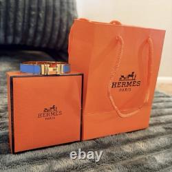 HERMÈS Blue Enamel Gold-Tone H Clic Clac Hinged Bangle Cuff Bracelet Signed