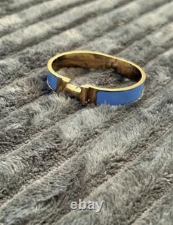 HERMÈS Blue Enamel Gold-Tone H Clic Clac Hinged Bangle Cuff Bracelet Signed