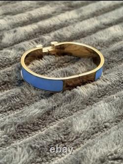 HERMÈS Blue Enamel Gold-Tone H Clic Clac Hinged Bangle Cuff Bracelet Signed