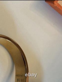 HERMÈS Blue Enamel Gold-Tone H Clic Clac Hinged Bangle Cuff Bracelet Signed