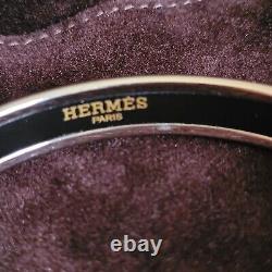 HERMES Blue Narrow Quadrige Design Enamel Bracelet Palladium Size 65