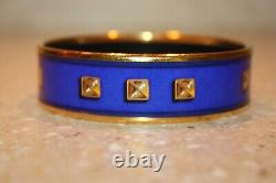 HERMES Blue and Gold Enamel Medor Bangle Bracelet with Box