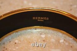 HERMES Blue and Gold Enamel Medor Bangle Bracelet with Box