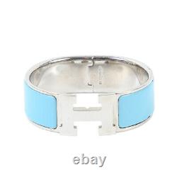 HERMES Bracelet Bangle Click Crack GM Silver Light blue Plated Enamel Boxed