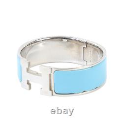 HERMES Bracelet Bangle Click Crack GM Silver Light blue Plated Enamel Boxed