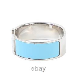 HERMES Bracelet Bangle Click Crack GM Silver Light blue Plated Enamel Boxed