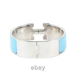 HERMES Bracelet Bangle Click Crack GM Silver Light blue Plated Enamel Boxed