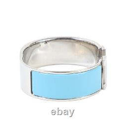 HERMES Bracelet Bangle Click Crack GM Silver Light blue Plated Enamel Boxed