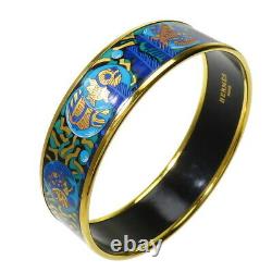 HERMES Bracelet Bangle Enamel Email Blue Black Fish Gold authentic