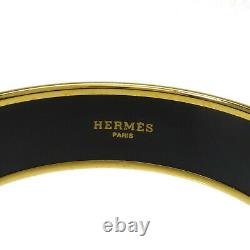 HERMES Bracelet Bangle Enamel Email Blue Black Fish Gold authentic