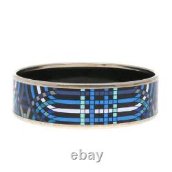 HERMES Bracelet Bangle Enamel Email Blue Black Multi Color Silver authentic