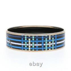 HERMES Bracelet Bangle Enamel Email Blue Black Multi Color Silver authentic