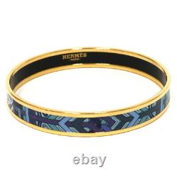 HERMES Bracelet Bangle Enamel Email Blue Multi Color Gold authentic