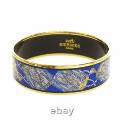 HERMES Bracelet Bangle Enamel Email Drum Motif Blue Gold authentic