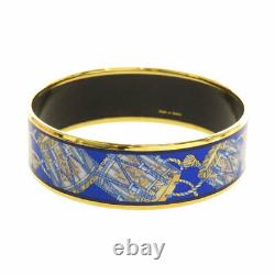 HERMES Bracelet Bangle Enamel Email Drum Motif Blue Gold authentic