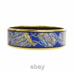 HERMES Bracelet Bangle Enamel Email Drum Motif Blue Gold authentic