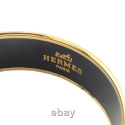 HERMES Bracelet Bangle Enamel Email Fan Motif Black Blue Multi Color Gold GP
