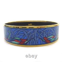 HERMES Bracelet Bangle Enamel Email GM Bird Motif Blue Gold authentic