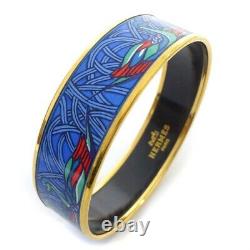 HERMES Bracelet Bangle Enamel Email GM Bird Motif Blue Gold authentic