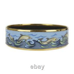 HERMES Bracelet Bangle Enamel Email GM Dolphin Blue Gold authentic