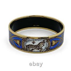 HERMES Bracelet Bangle Enamel Email GM Horse Blue Gold GP authentic