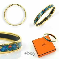 HERMES Bracelet Bangle Enamel Email Green Blue Gold Multi Color authentic