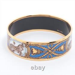 HERMES Bracelet Bangle Enamel Email Horse Blue White Gold GP authentic