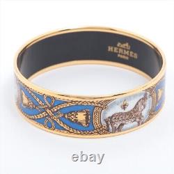HERMES Bracelet Bangle Enamel Email Horse Blue White Gold GP authentic