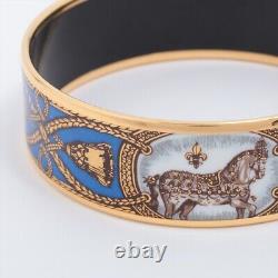 HERMES Bracelet Bangle Enamel Email Horse Blue White Gold GP authentic