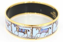 HERMES Bracelet Bangle Enamel Email Horse Light Blue Gold Multi Color authentic
