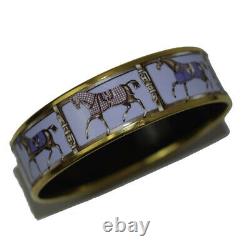 HERMES Bracelet Bangle Enamel Email Horse Motif Light Blue Gold authentic