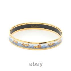 HERMES Bracelet Bangle Enamel Email Lion Light Blue Multi Color Gold authentic
