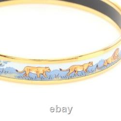 HERMES Bracelet Bangle Enamel Email Lion Light Blue Multi Color Gold authentic